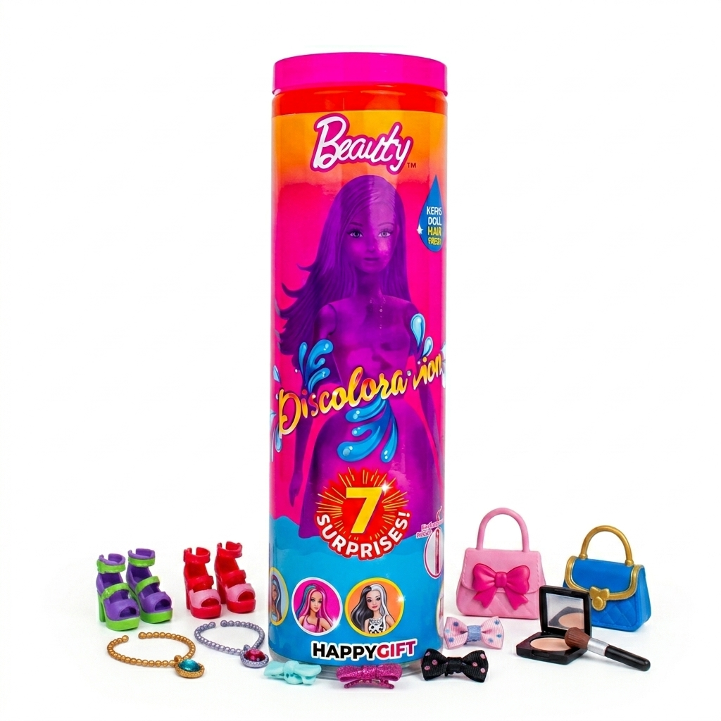 Color Reveal Surprise Doll Cylinder – 7 Surprises Mystery Fashion Doll Set with Color Change & Accessories