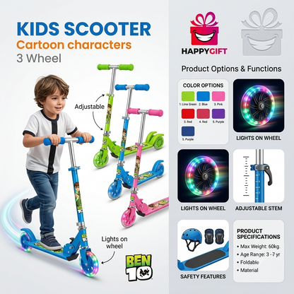 Foldable Character-Themed Kids' Kick Scooters