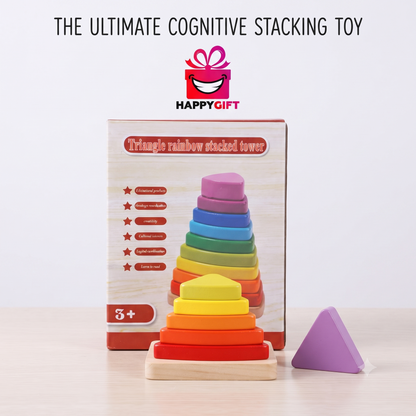 THE ULTIMATE COGNITIVE STACKING TOY – Happy Gift Triangle Rainbow Stacked Tower