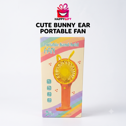 HAPPY GIFT CUTE BUNNY EAR PORTABLE FAN – USB Rechargeable Kids Cooling Fan with Stand