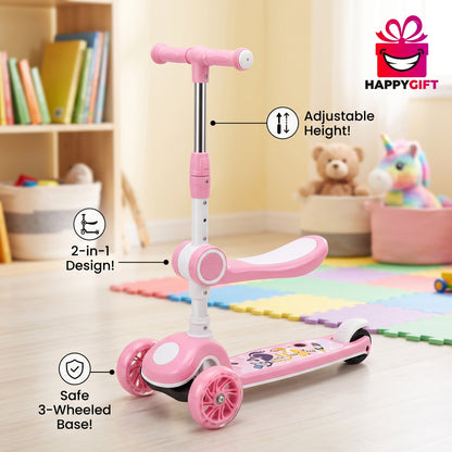 Product Title Premium 3-in-1 Kids Kick Scooter with Foldable Seat, Adjustable Height & LED Light-Up Wheels