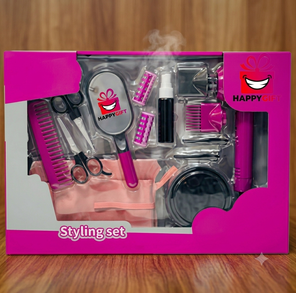 Kids Beauty Salon Deluxe Styling Set – Interactive Toy Hair Dryer with Real Blowing Air & 10+ Fun Accessories