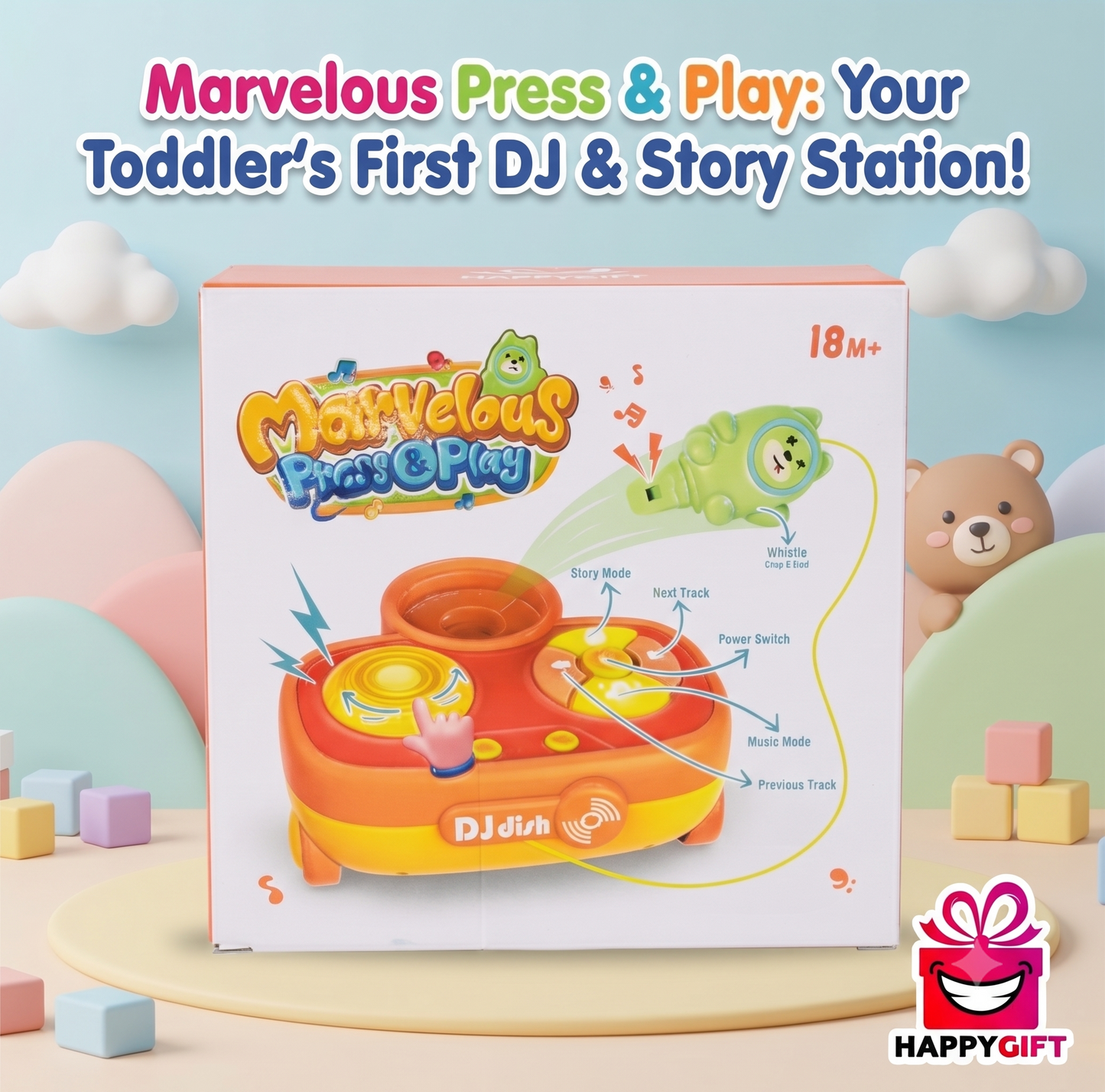 Marvelous Press & Play Toddler DJ Station & Story Toy — 18M+ Interactive Musical Console