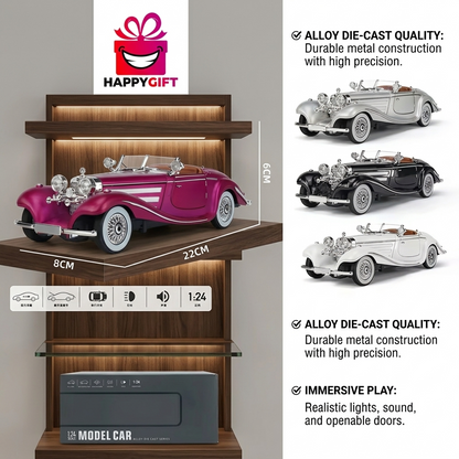 1:24 Vintage Die-Cast Luxury Model Car – Premium Alloy Collectible Toy Vehicle with Sound, Lights, & Opening Doors for Kids and Collectors