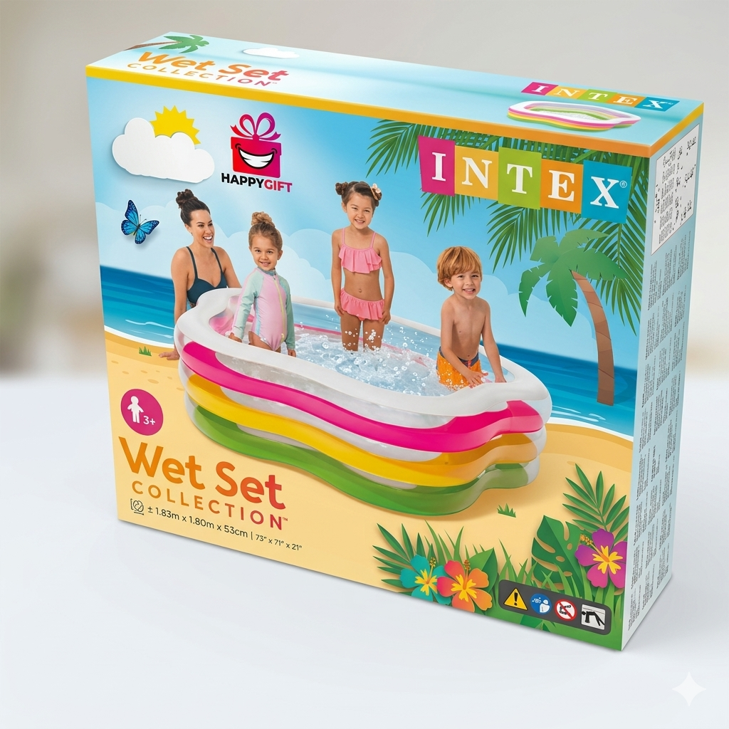 Intex Wet Set Collection Sunset Glow 4-Ring Inflatable Pool – Bright Rainbow Kids' Pool