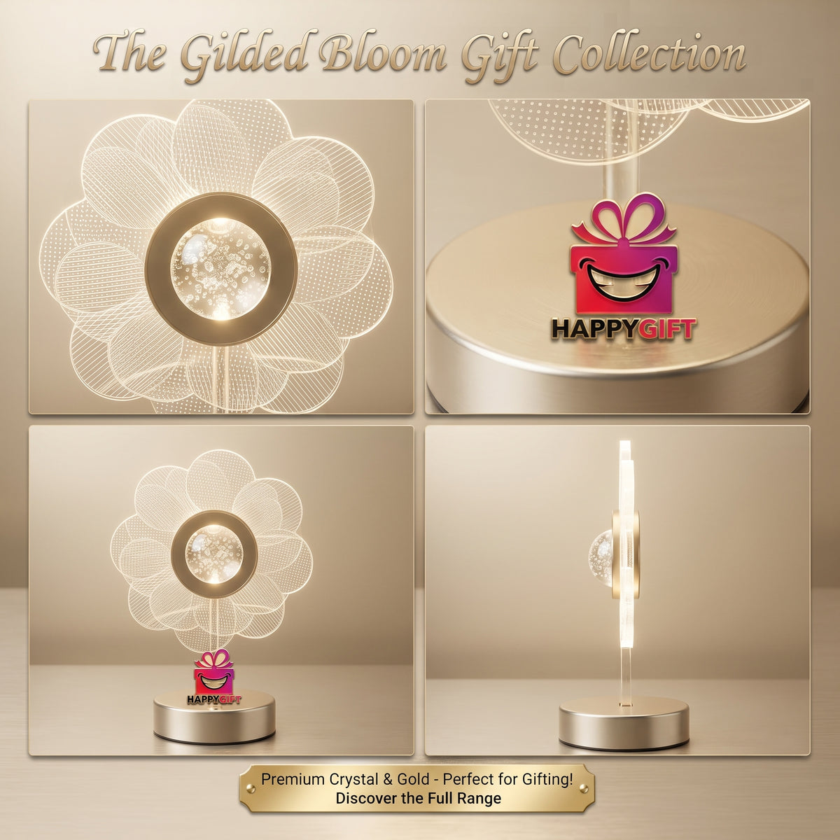 "The Gilded Bloom Gift Collection: Premium Crystal & Gold Illumination"