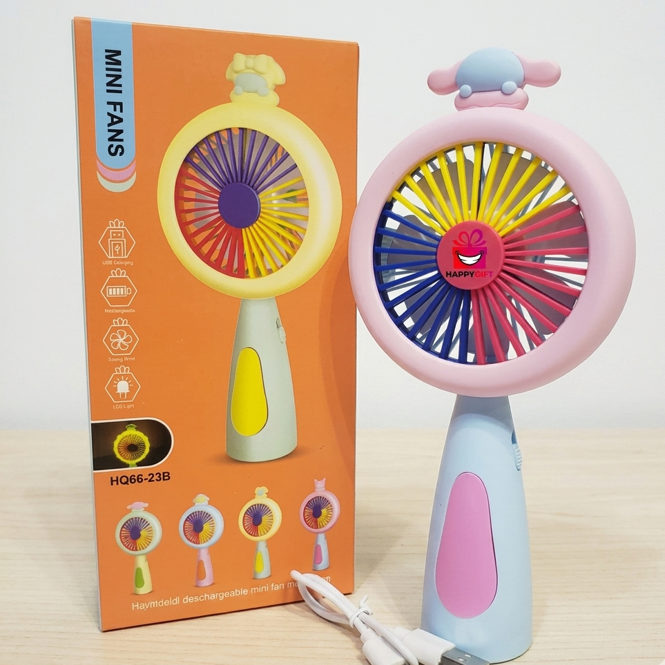 Cute Cartoon LED Mini Fan – USB Rechargeable Portable Cooler