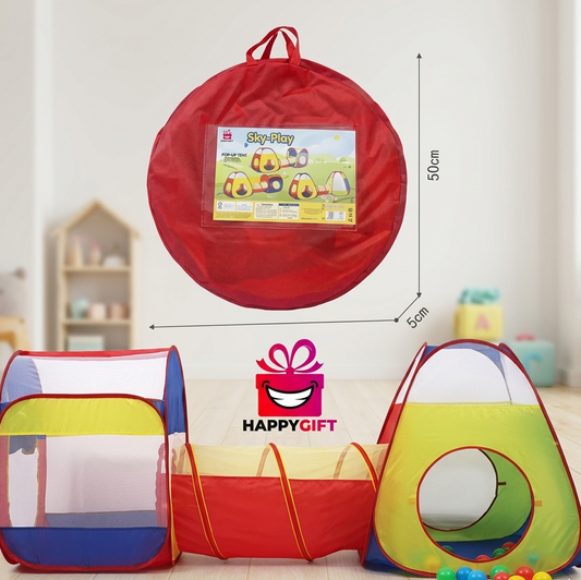 3-in-1 Kids Play Tent with Crawl Tunnel – Portable Pop-Up Playhouse & Cubby Set