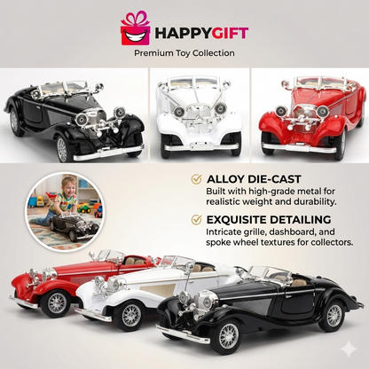 1:24 Vintage Die-Cast Luxury Model Car – Premium Alloy Collectible Toy Vehicle with Sound, Lights, & Opening Doors for Kids and Collectors