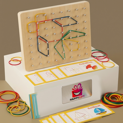 Montessori Wooden GeoBoard – Creative Rubber Band Puzzle