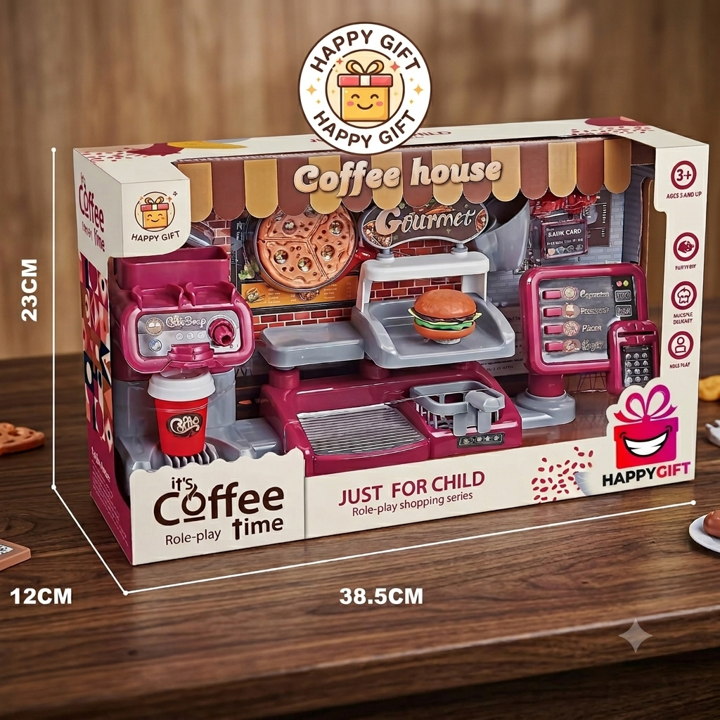 Kids Coffee House & Fast Food Play Set – Deluxe Gourmet Pretzel, Pizza, & Burger Shop Toy with Espresso Machine, Cash Register, & Play Money – Toddler Role-Play Shopping Toys (Ages 3+)