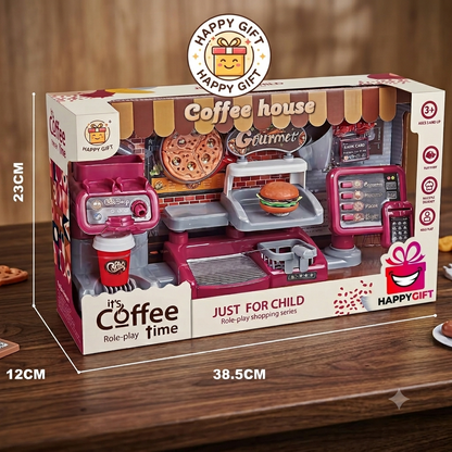 Kids Coffee House & Fast Food Play Set – Deluxe Gourmet Pretzel, Pizza, & Burger Shop Toy with Espresso Machine, Cash Register, & Play Money – Toddler Role-Play Shopping Toys (Ages 3+)