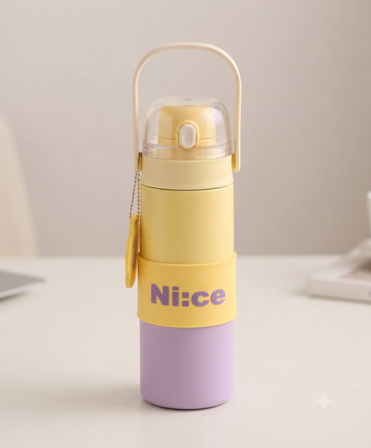 Pastel "Nice" Kids Insulated Water Bottle with Carrying Handle
