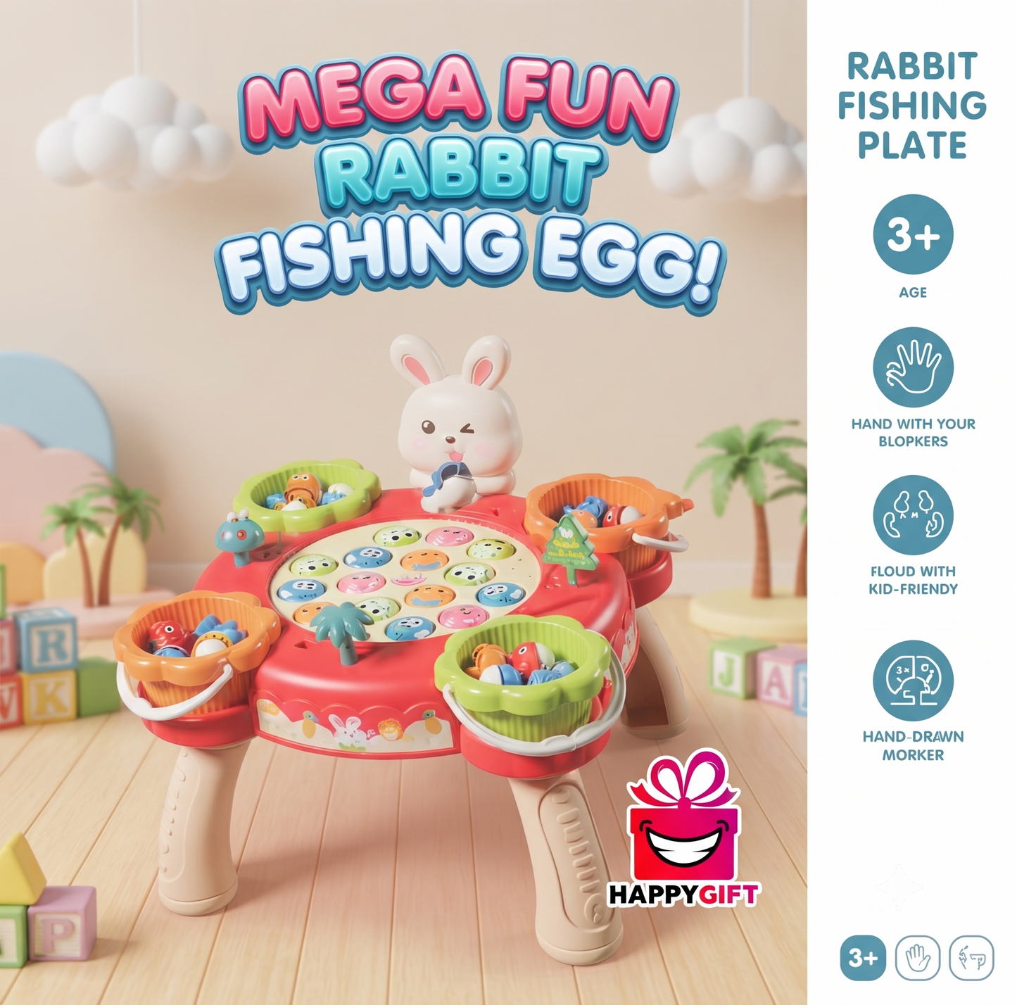 Mega Fun Rabbit Fishing Plate – Interactive Kids Fishing & Play Table!