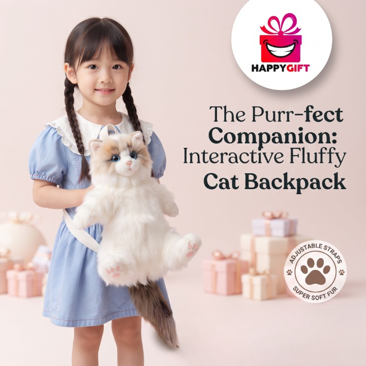 The Whimsical Ragdoll Kitten Backpack — Ultra-Realistic Plush Cat Bag
