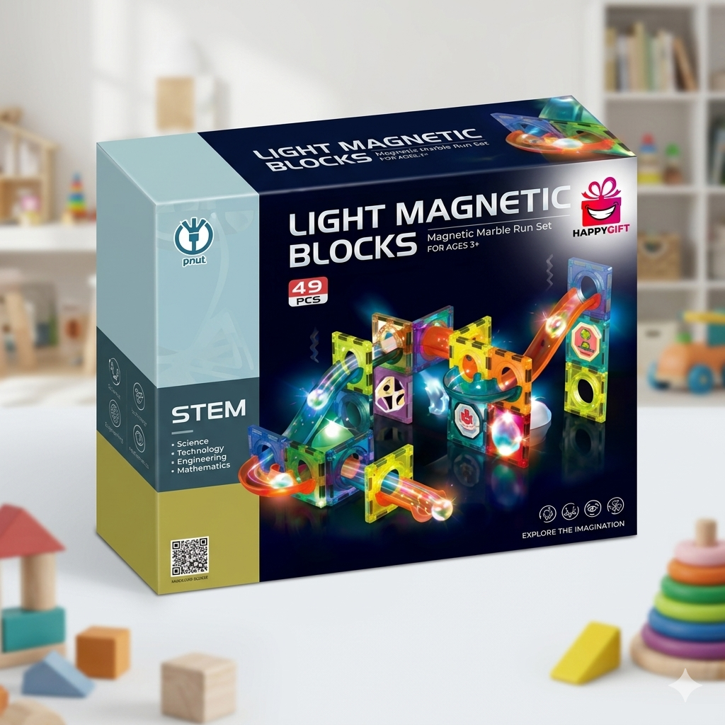 Magnetic Blocks Marble Run STEM Light (49-Piece)