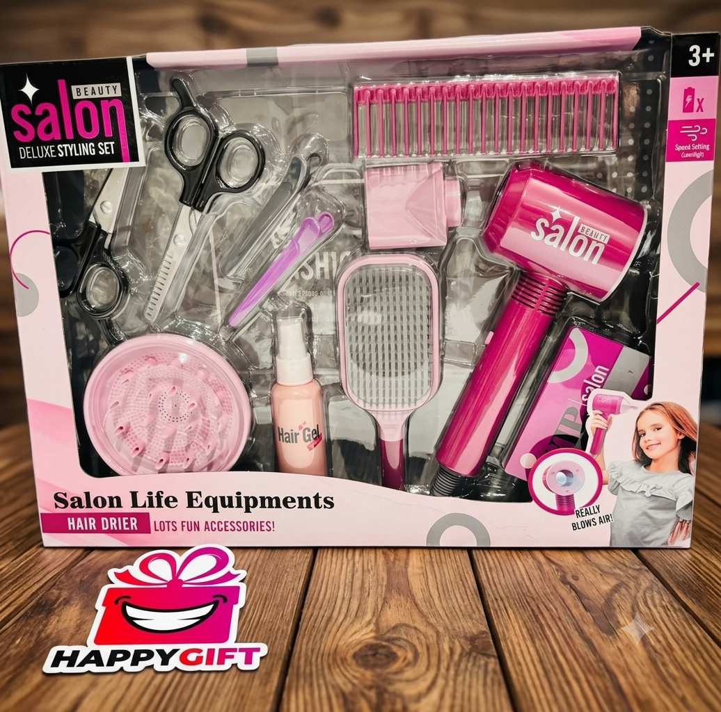 Kids Beauty Salon Deluxe Styling Set – Interactive Toy Hair Dryer with Real Blowing Air & 10+ Fun Accessories