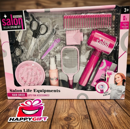 Kids Beauty Salon Deluxe Styling Set – Interactive Toy Hair Dryer with Real Blowing Air & 10+ Fun Accessories