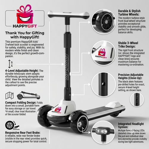 Kids 3-Wheel Kick Scooter with Light-Up Wheels | Adjustable T-Bar & Lean-to-Steer for Boys & Girls (4 Color Options)