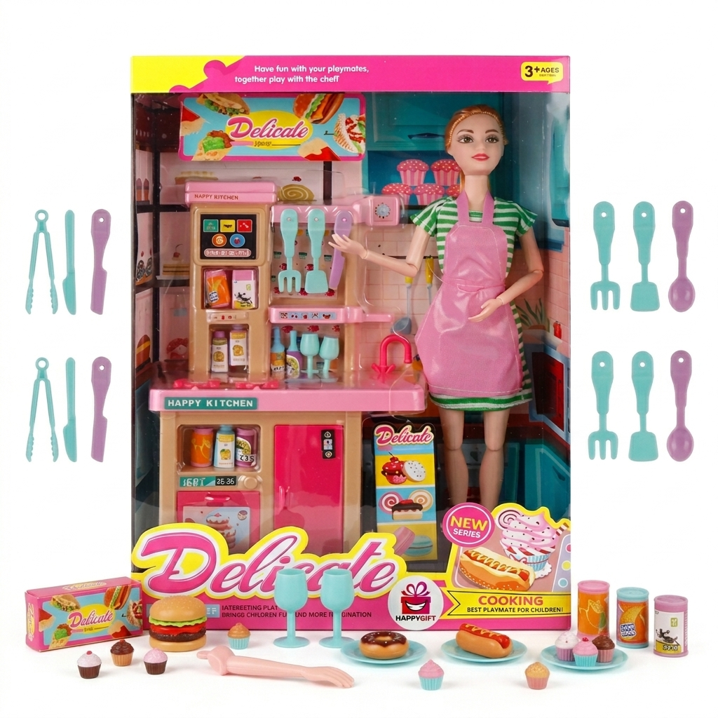 Master Chef Doll Kitchen Playset – Interactive Cooking Toy Set with Doll, Mini Food Accessories, and Kitchen Counter for Kids