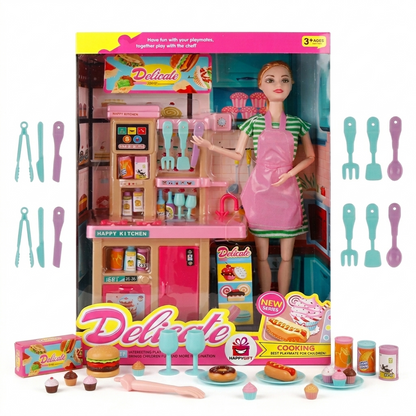 Master Chef Doll Kitchen Playset – Interactive Cooking Toy Set with Doll, Mini Food Accessories, and Kitchen Counter for Kids