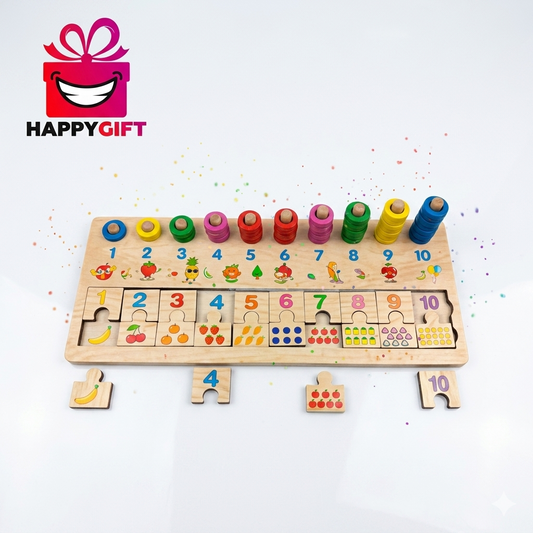 3-in-1 Montessori Wooden Math Discovery Board – Color Sorting, Number Matching & Puzzle Fun