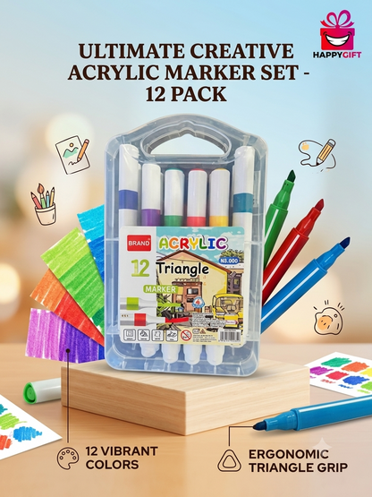 Unleash Creativity! 12-Pack Acrylic Triangle Markers – The Ultimate Gift for Kids!