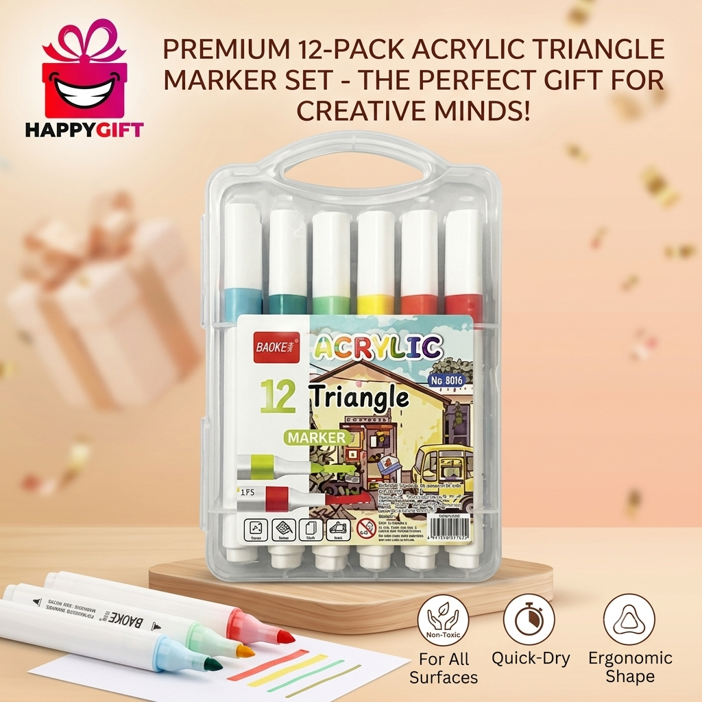 Unleash Creativity! 12-Pack Acrylic Triangle Markers – The Ultimate Gift for Kids!