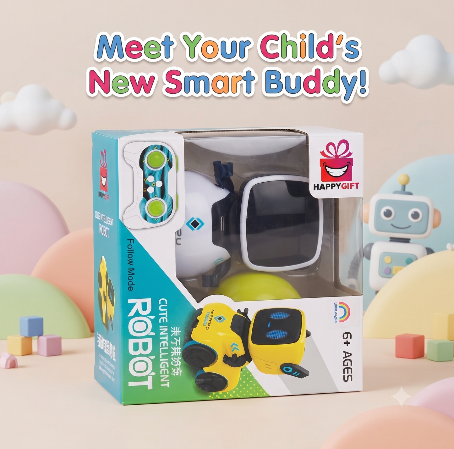 Cute Intelligent RC Robot Toy — 2.4G Remote Control Follow-Mode Car with Light-Up Eyes