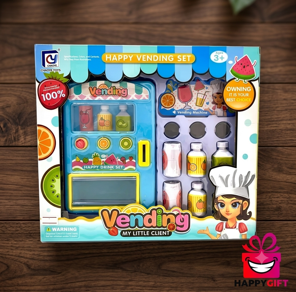 Kids Interactive Mini Vending Machine Playset with Toy Drinks & Play Coins