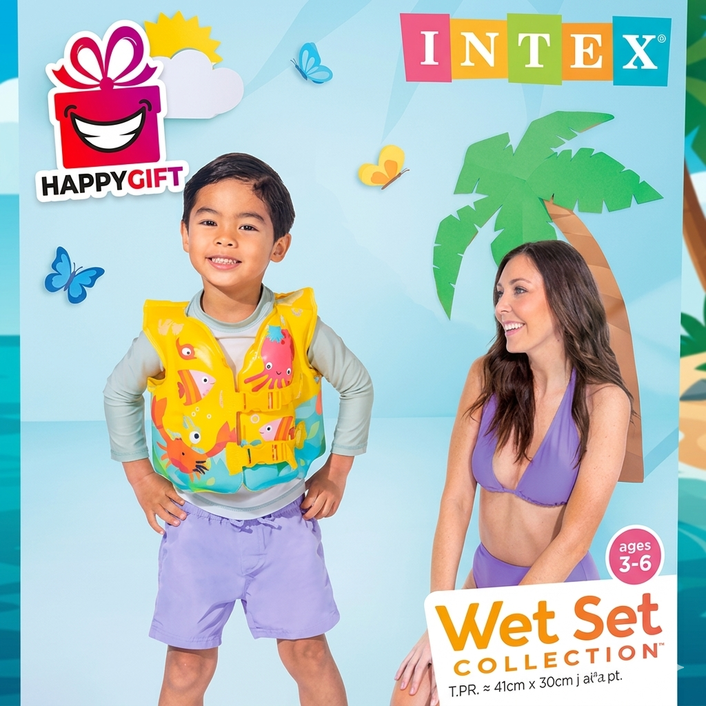 Intex Wet Set Collection Tropical Fish Swim Vest – Inflatable Safety Jacket for Toddlers