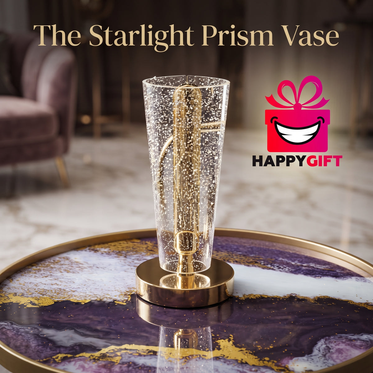 "Illuminate Your Moments: Premium Glass & Brass Happy Gift Lamp"