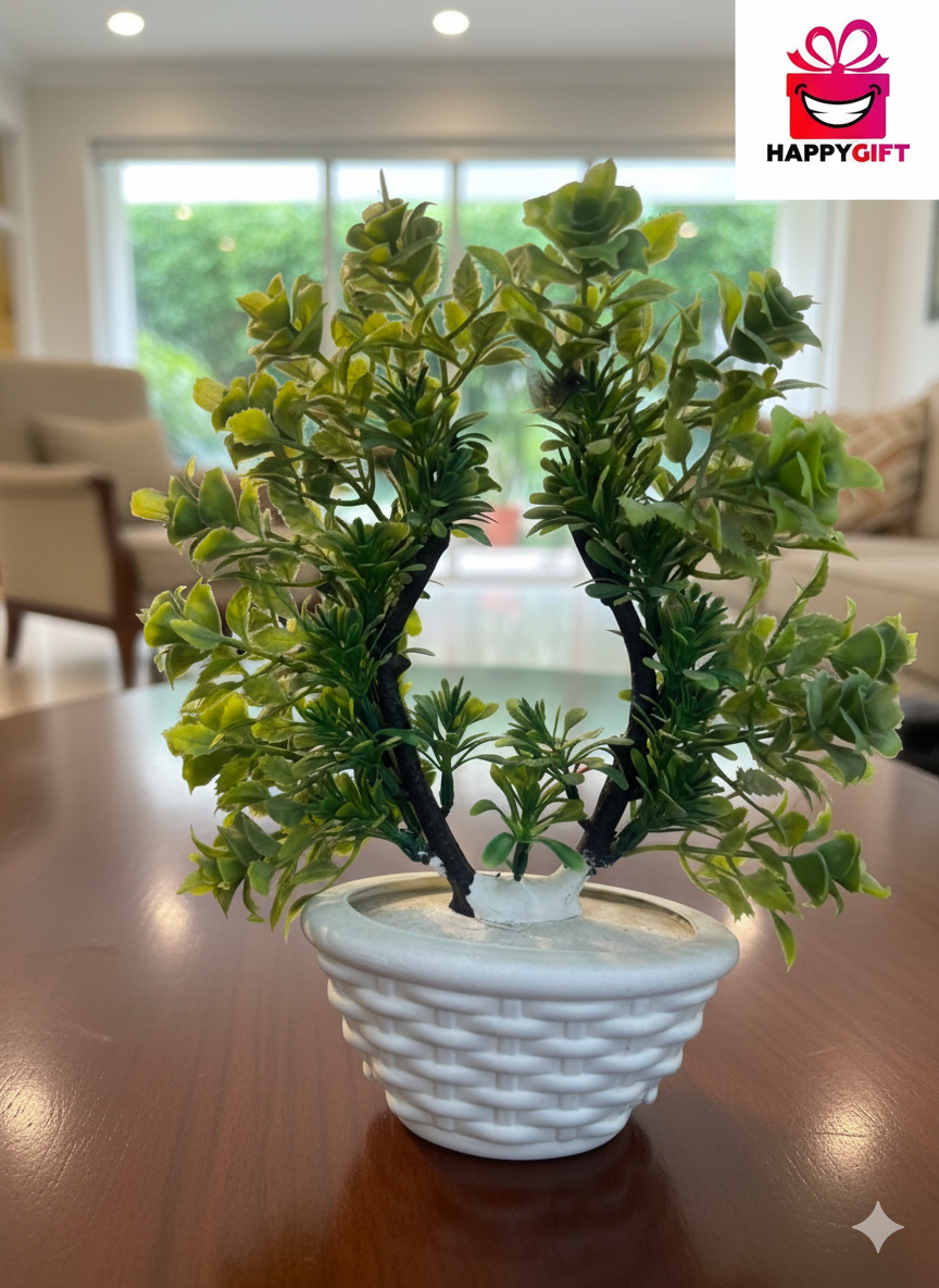 Miniature Artificial Topiary Plant in White Basket-Weave Pot