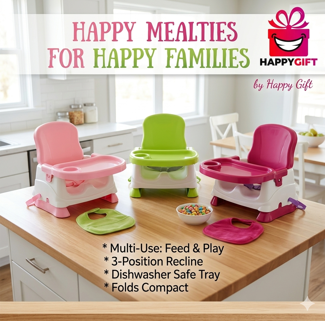 Happy Mealtime Booster Seat – Compact, Comfortable, and Convenient