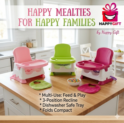 Happy Mealtime Booster Seat – Compact, Comfortable, and Convenient