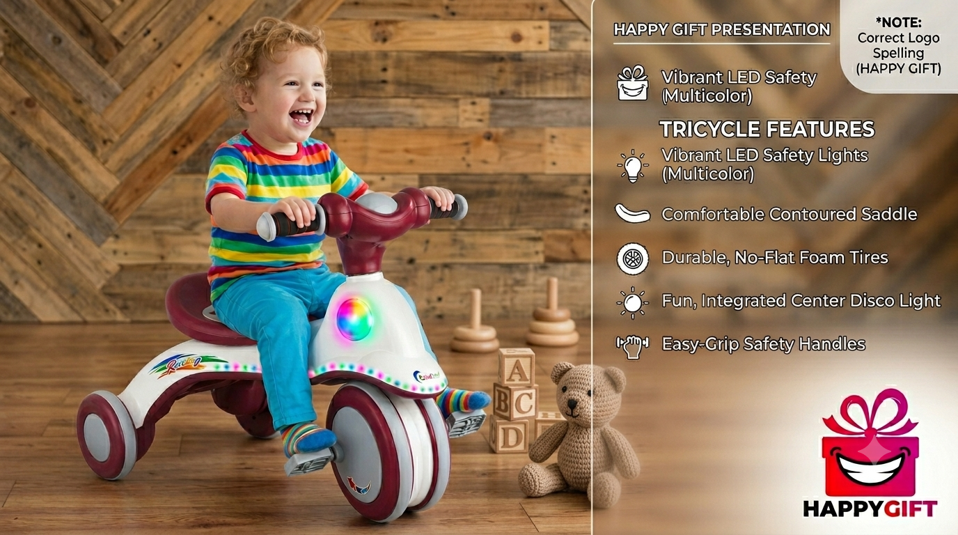 Premium LED-Lit Tricycle for Toddlers with Comfort Seat and Easy-Grip Handles