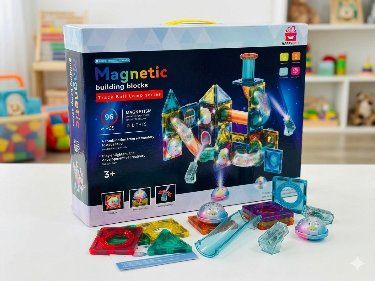 Glow-in-the-Dark Magnetic Marble Run & Building Blocks (96-Piece Set)