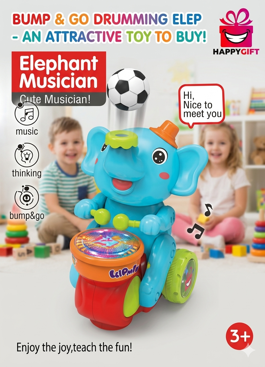 The Ultimate Bump & Go Musical Drumming Elephant!