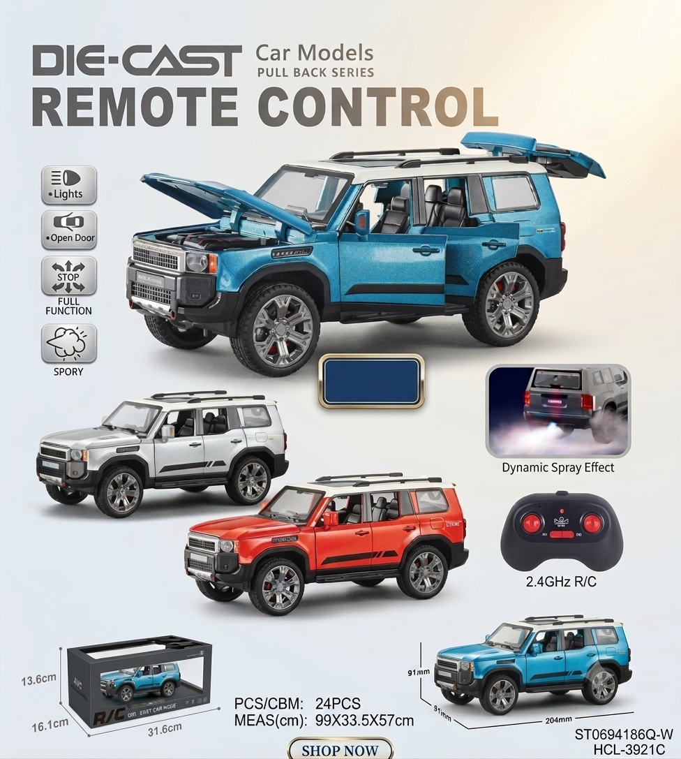 1/24 Scale Die-Cast Remote Control SUV with Dynamic Spray Effect