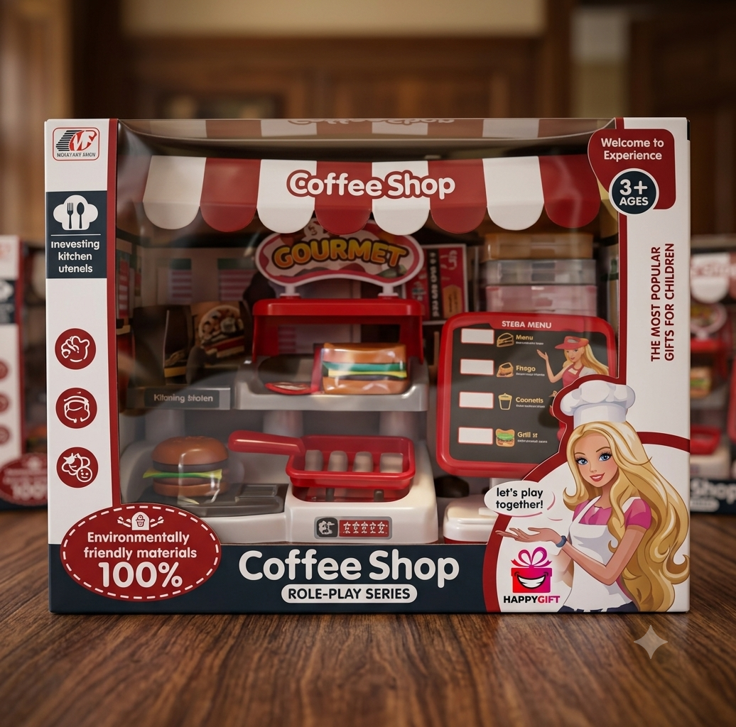 Kids Coffee House & Fast Food Play Set – Deluxe Gourmet Pretzel, Pizza, & Burger Shop Toy with Espresso Machine, Cash Register, & Play Money – Toddler Role-Play Shopping Toys (Ages 3+)