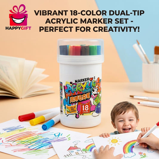 Unleash Their Imagination! 18-Color Dual-Tip Acrylic Marker Set for Young Artists