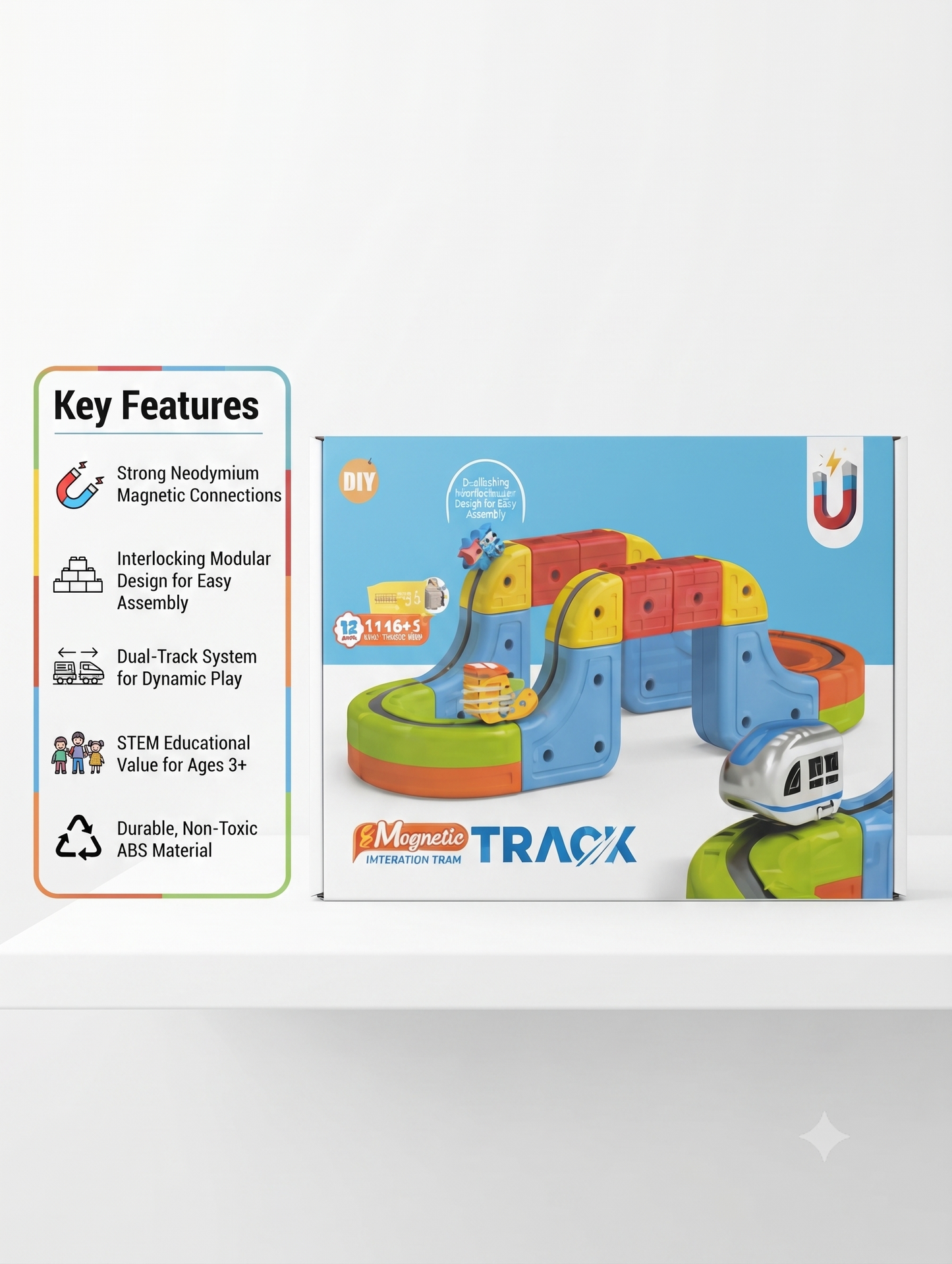 Magnetic Track Set - DIY Levitation Tram & Multi-Level Building Blocks Toy With Mini Trains for Kids