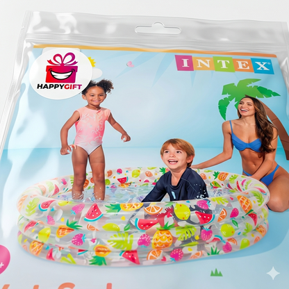 Intex Wet Set Collection Sunset Glow Kiddie Pool – 3-Ring Inflatable Fruit Print Pool