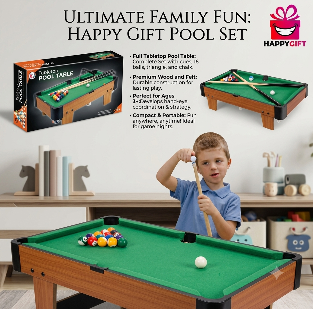 Tabletop Pool Table Set - Complete Mini Billiards Game for All Ages