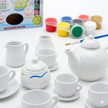 Ceramic Tea Set – 14pc DIY Arts & Crafts Kit for Kids