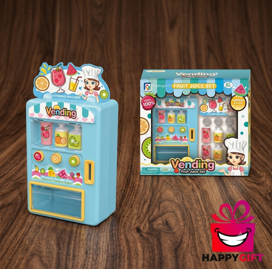 Kids Interactive Mini Vending Machine Playset with Toy Drinks & Play Coins