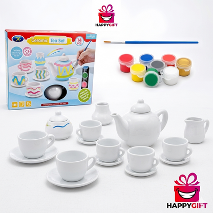 Ceramic Tea Set – 14pc DIY Arts & Crafts Kit for Kids