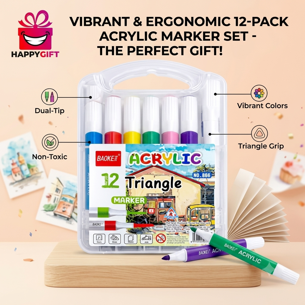 Unleash Creativity! 12-Pack Acrylic Triangle Markers – The Ultimate Gift for Kids!