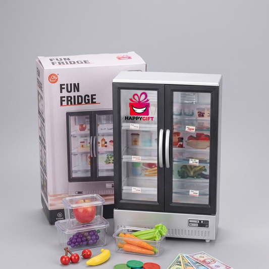 Kids Mini Toy Refrigerator Playset – Interactive Double-Door Fridge with Play Food & Accessories