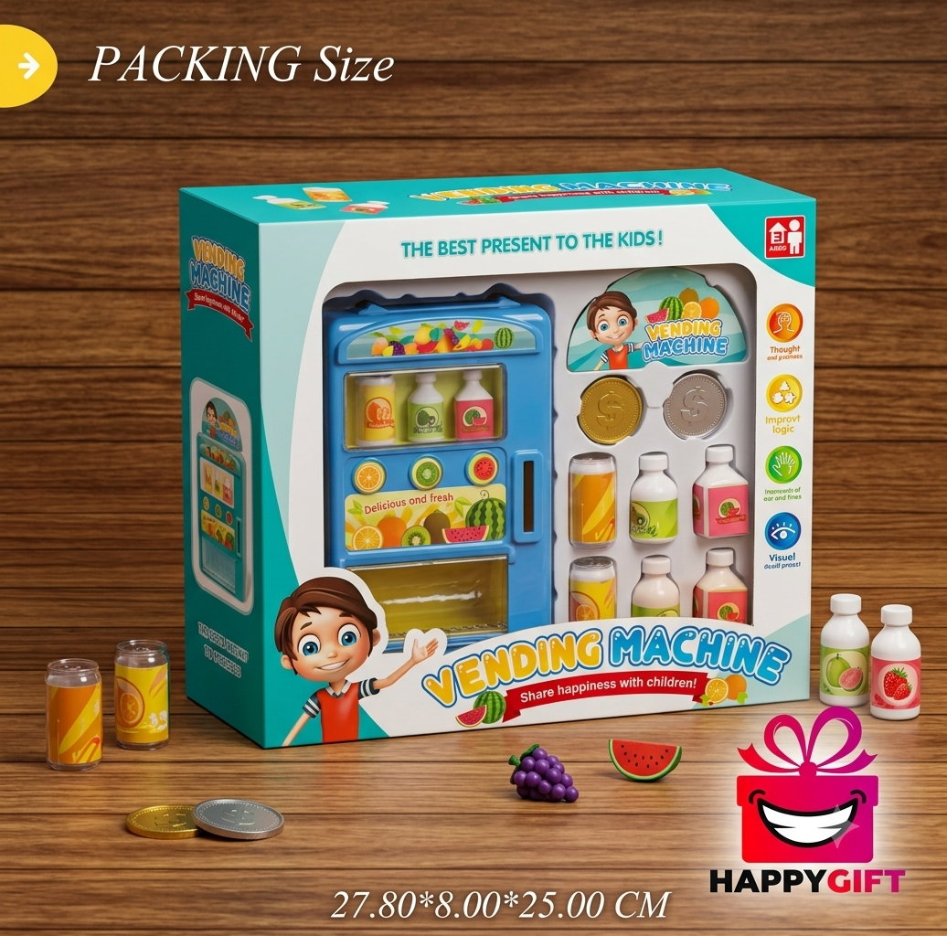 Kids Interactive Mini Vending Machine Playset with Toy Drinks & Play Coins